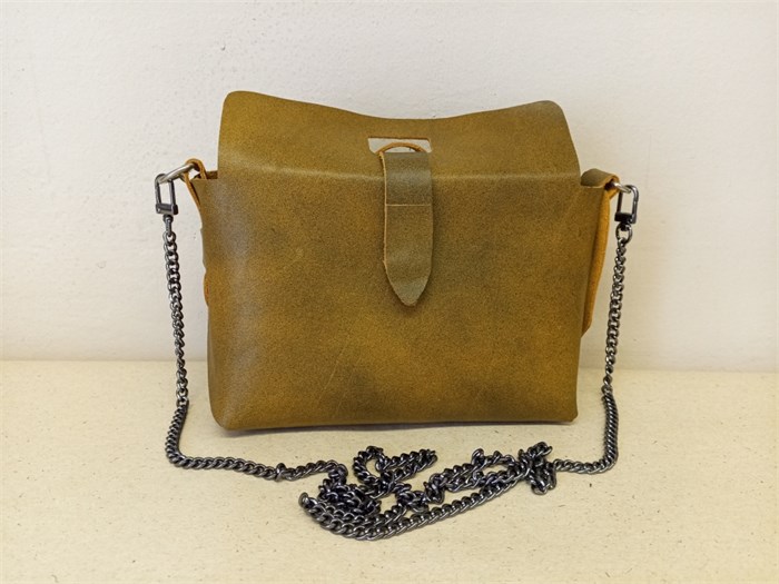 Сумка женская через плечо кросс-боди натуральная кожа, тёмно-жёлтая 2083