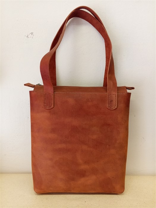 Сумка женская шоппер на молнии с ручками натуральная кожа, светло - коричневый 2109